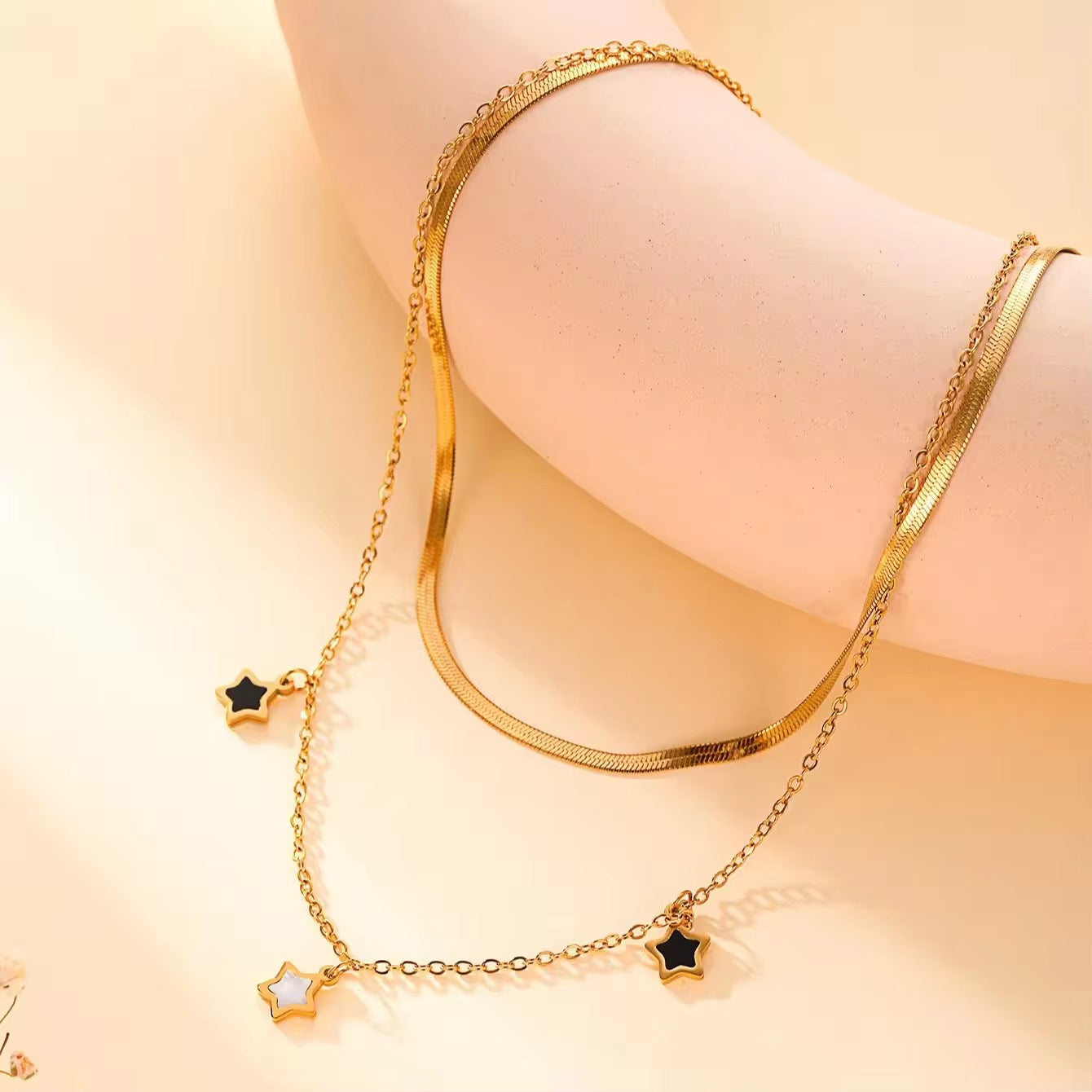 Black and white star double layer Necklace