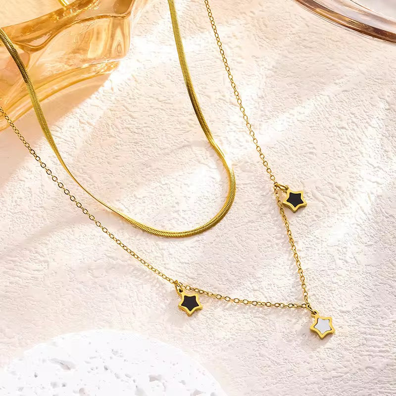 Black and white star double layer Necklace