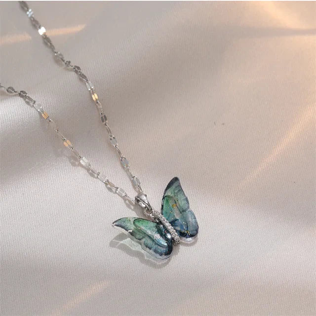 Blue Silver Winged Beauty Necklace