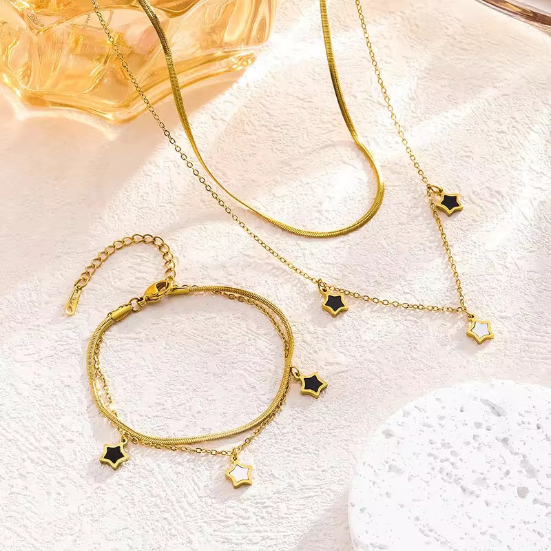 Black and white star double layer Necklace