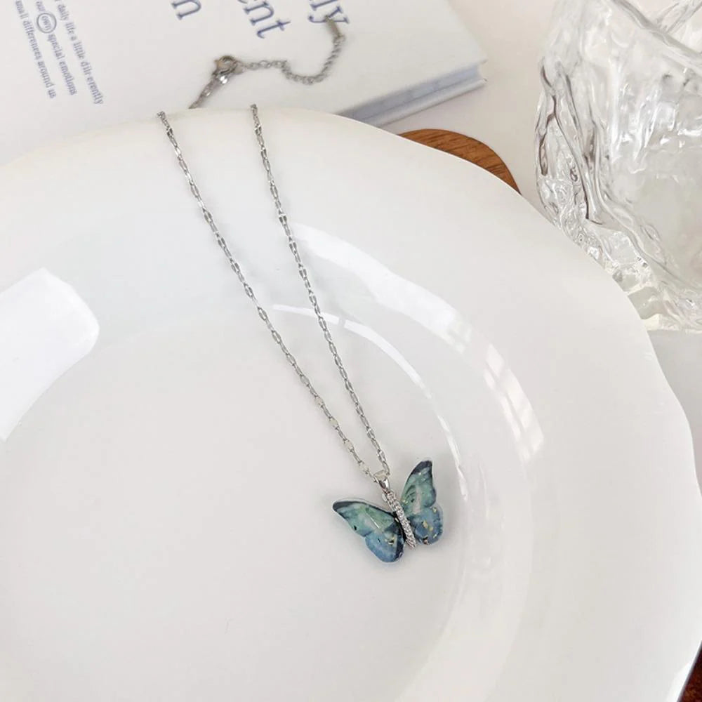 Blue Silver Winged Beauty Necklace