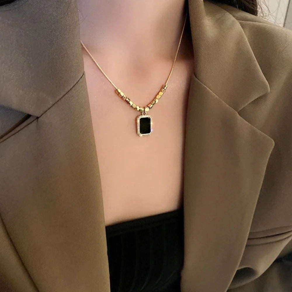 Clavicle Gemstone Bar Necklace (18K Gold Plated Titanium Steel)