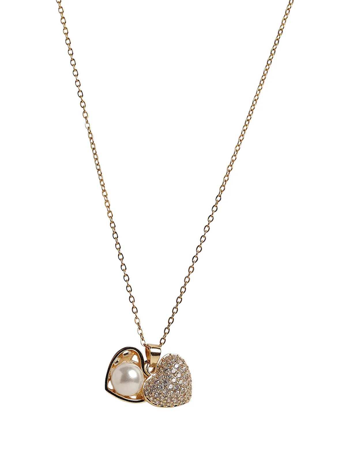 Heart-Shaped Pendant with Chain – Gold Finish and Stone Detailing