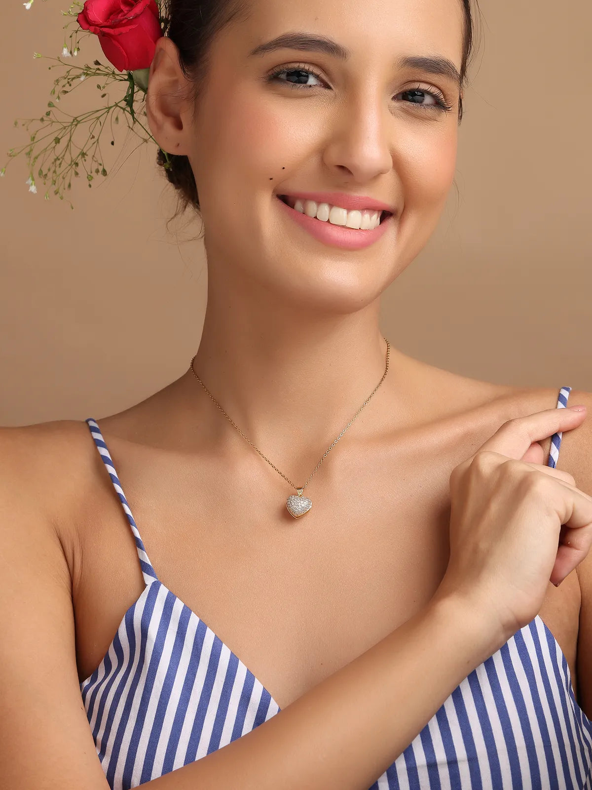 Heart-Shaped Pendant with Chain – Gold Finish and Stone Detailing