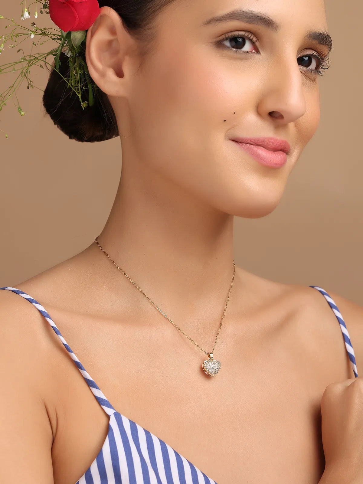 Heart-Shaped Pendant with Chain – Gold Finish and Stone Detailing