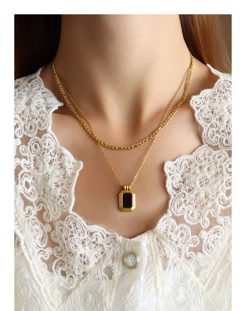 Gold-Plated Artisan Double Chain Necklace with Sophisticated Black Onyx Pendant Versatile and Hypoallergenic Jewellery for Every Occasion Crafted for Durability and Style