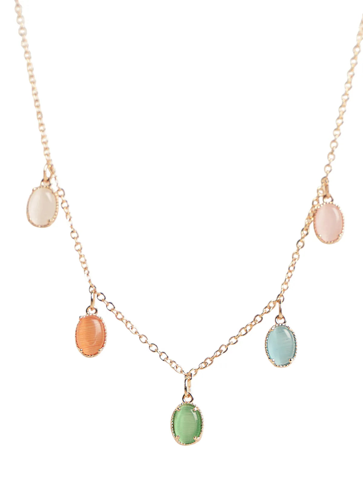 Gold-Tone Necklace with Multicolor Stone Charms & Stud Earrings