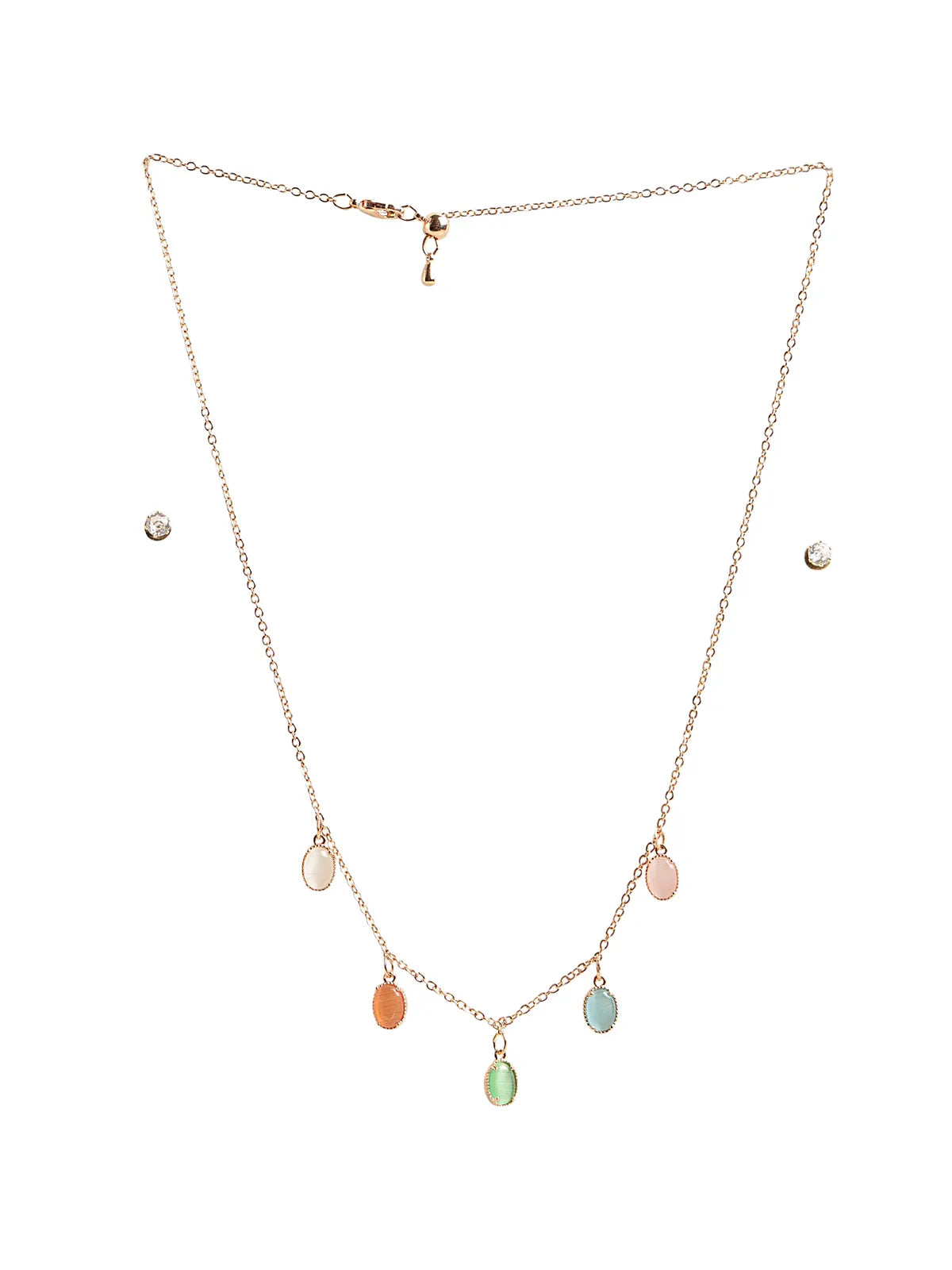 Gold-Tone Necklace with Multicolor Stone Charms & Stud Earrings