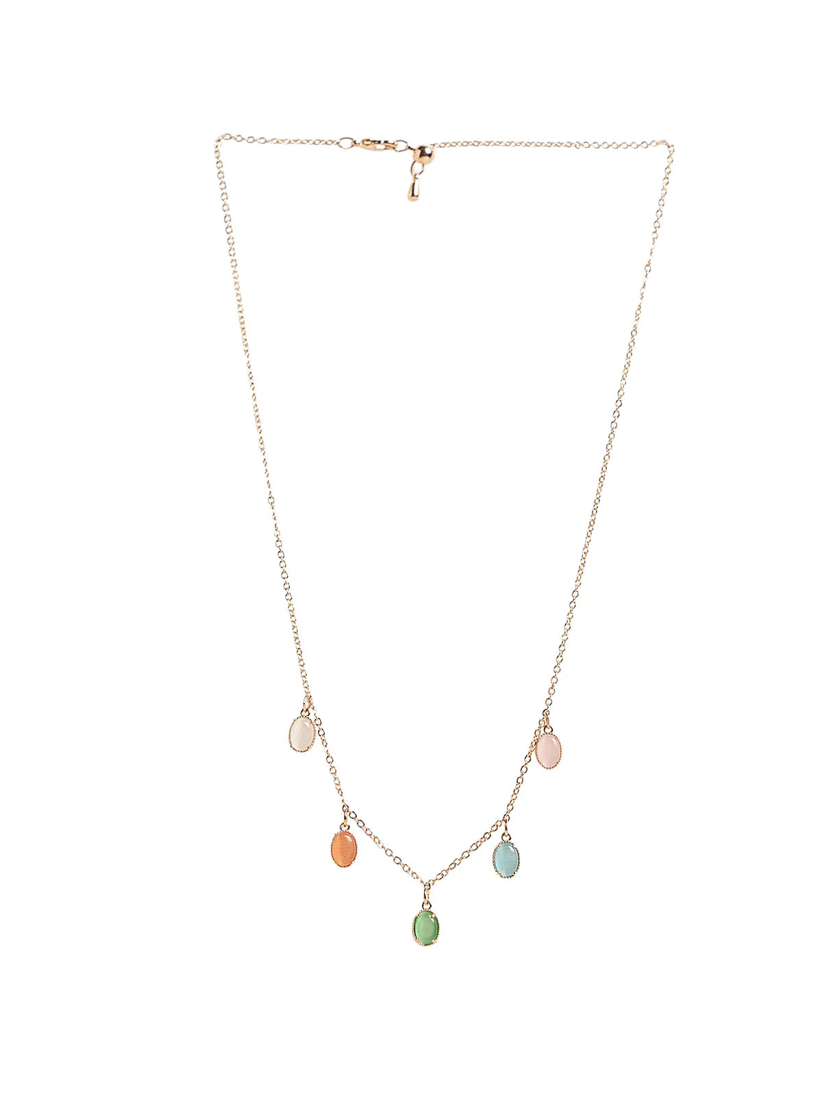 Gold-Tone Necklace with Multicolor Stone Charms & Stud Earrings