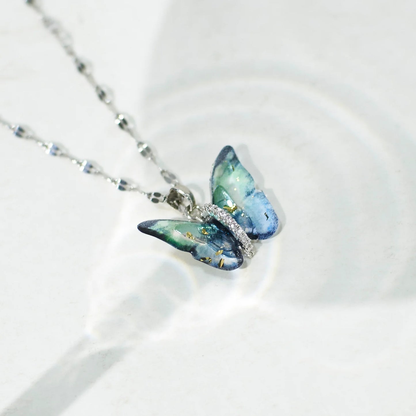 Blue Silver Winged Beauty Necklace