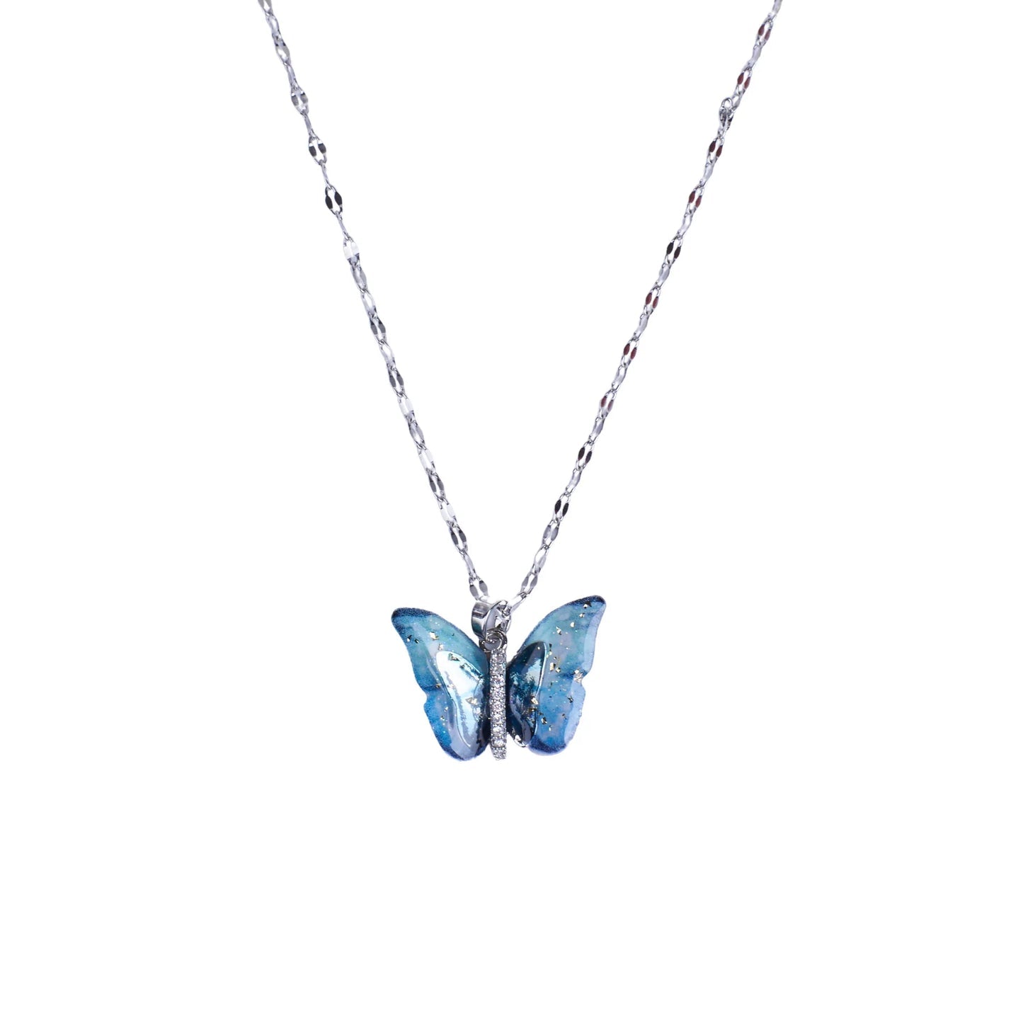 Blue Silver Winged Beauty Necklace