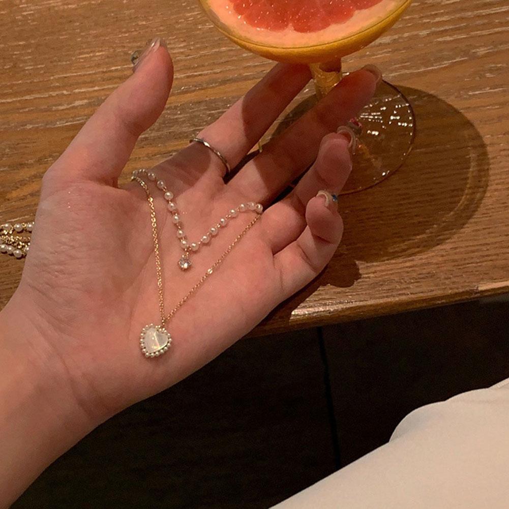 Double Layer Fashion Kpop Heart Pearl Choker Necklace Gift Clavicle Wedding Elegant Pendant