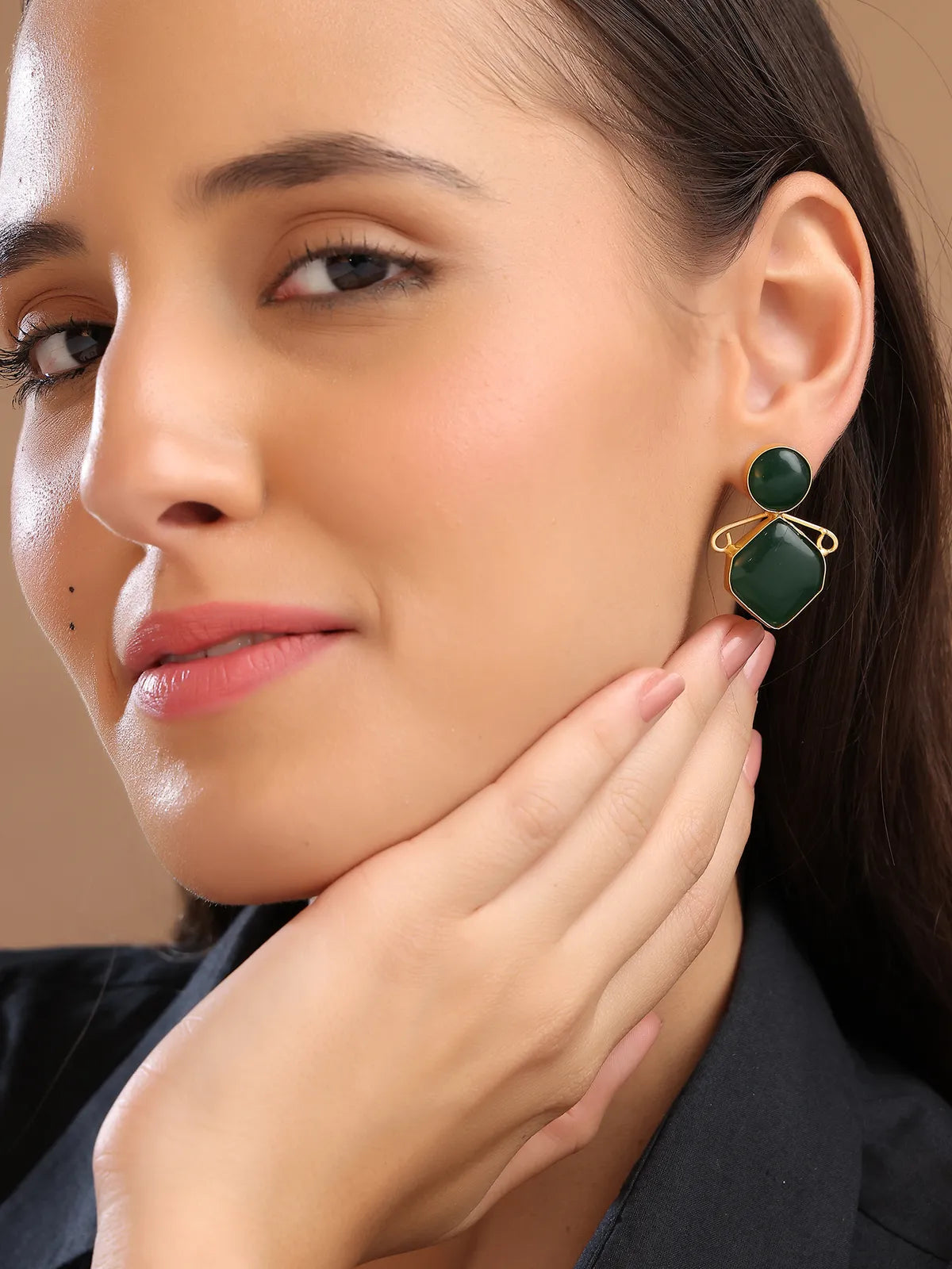 Geometric Stud Earrings with Gold Outline | Bold Daily Wear