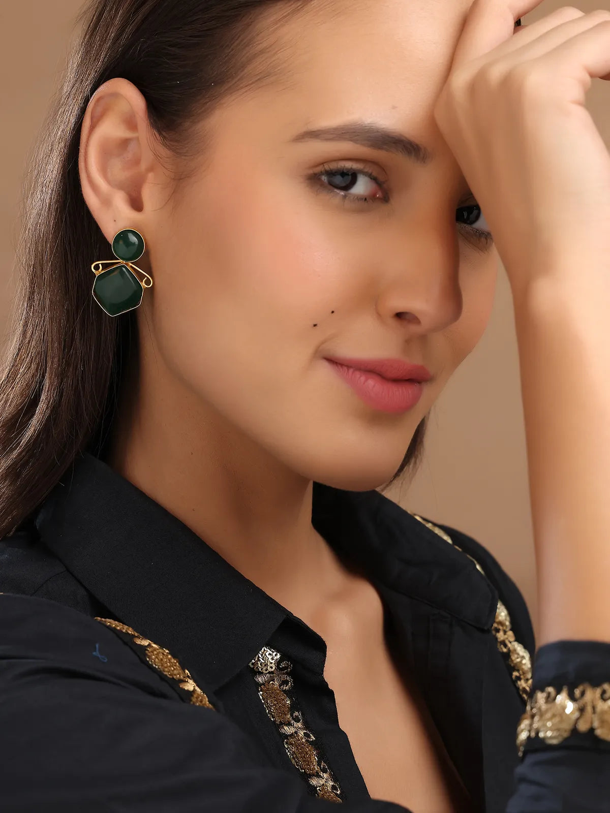 Geometric Stud Earrings with Gold Outline | Bold Daily Wear