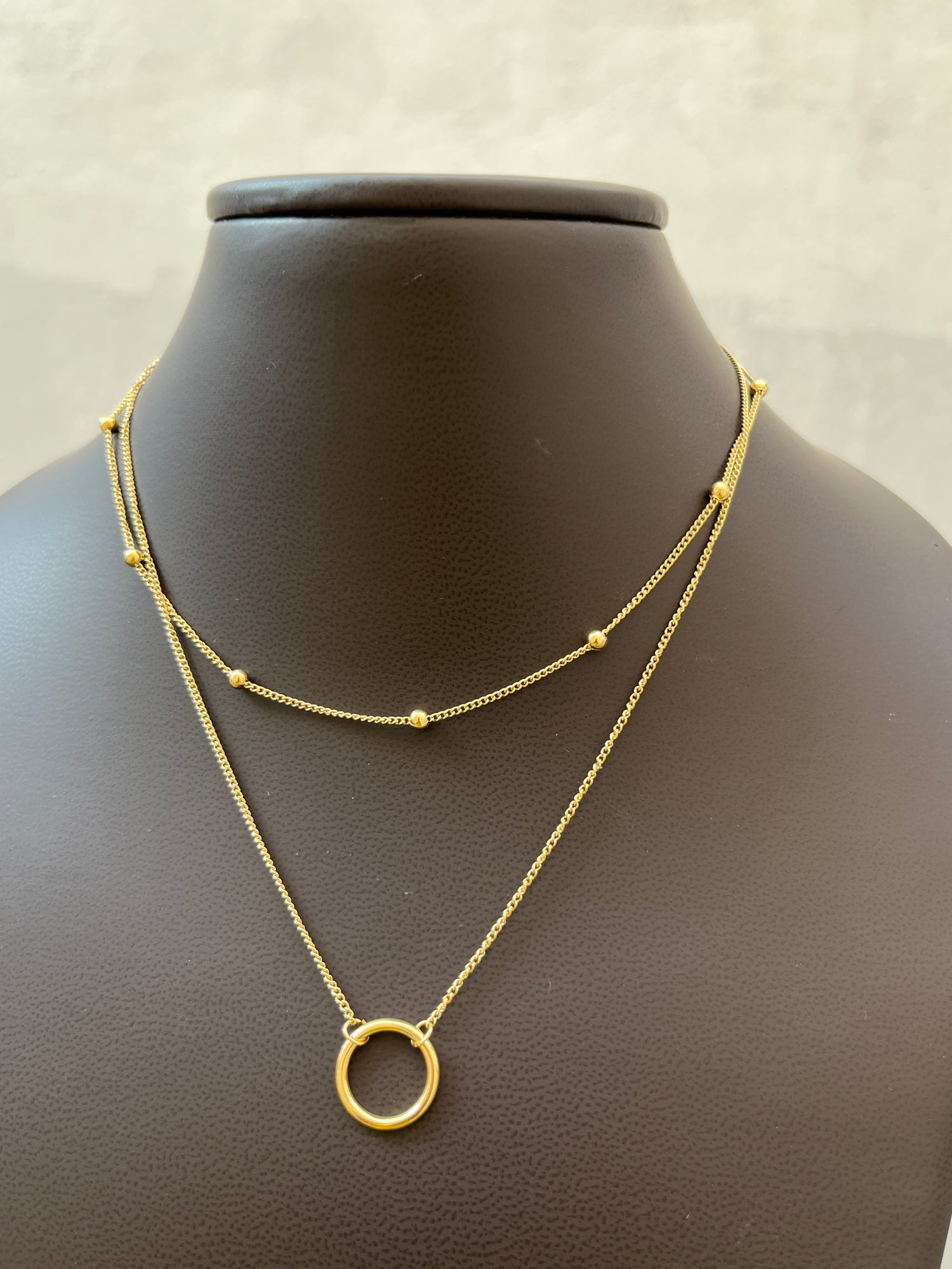Hollow circle and ball chain layered Necklace