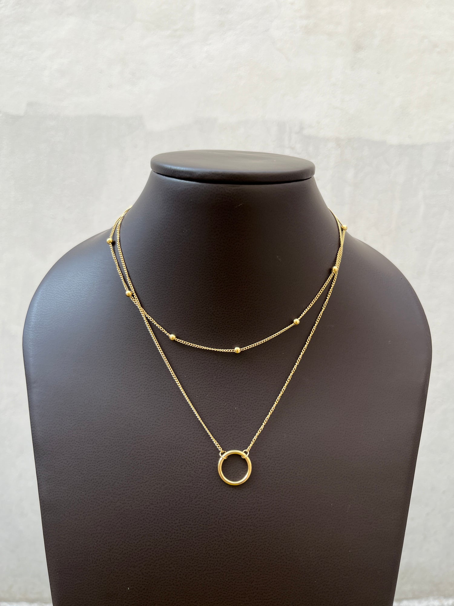 Hollow circle and ball chain layered Necklace