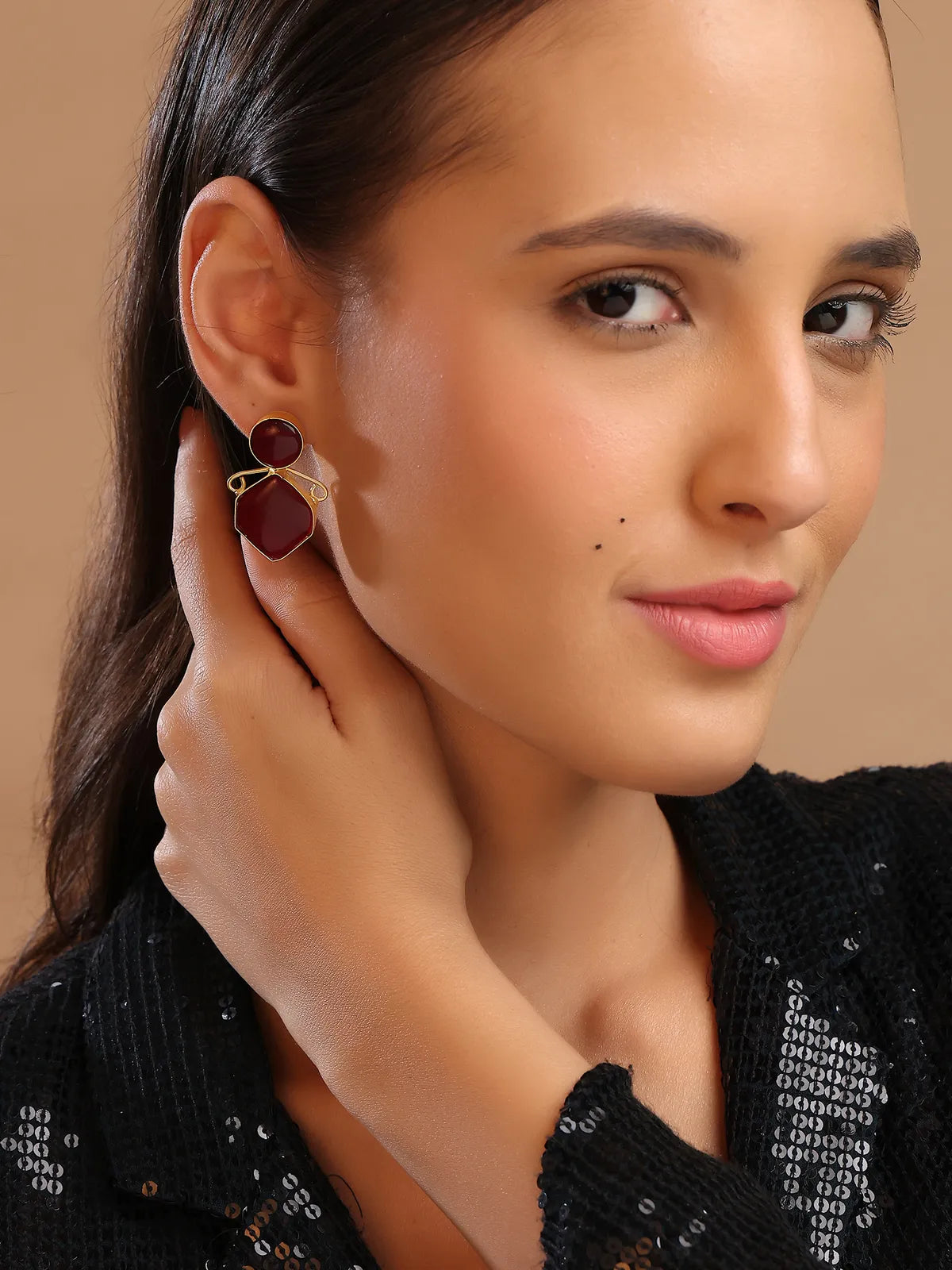 Geometric Stud Earrings with Gold Outline | Bold Daily Wear