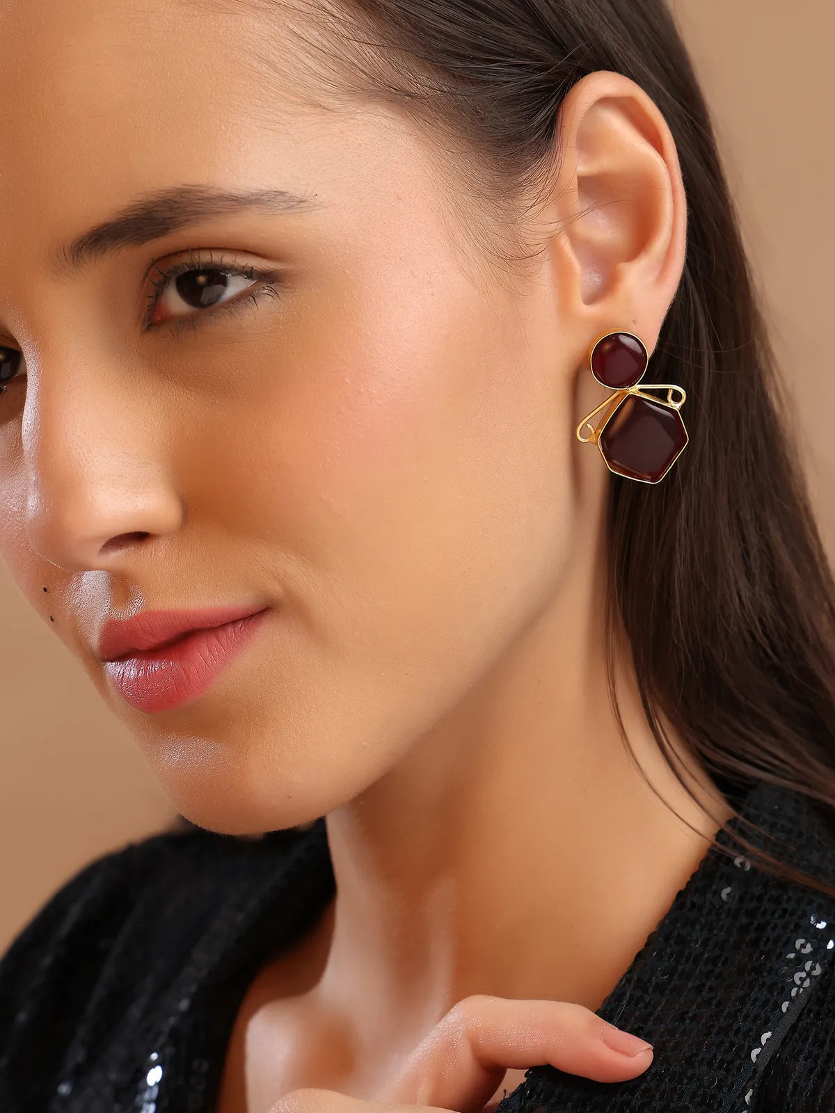 Geometric Stud Earrings with Gold Outline | Bold Daily Wear