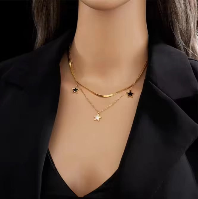Black and white star double layer Necklace