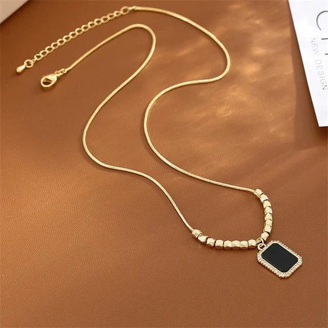 Clavicle Gemstone Bar Necklace (18K Gold Plated Titanium Steel)