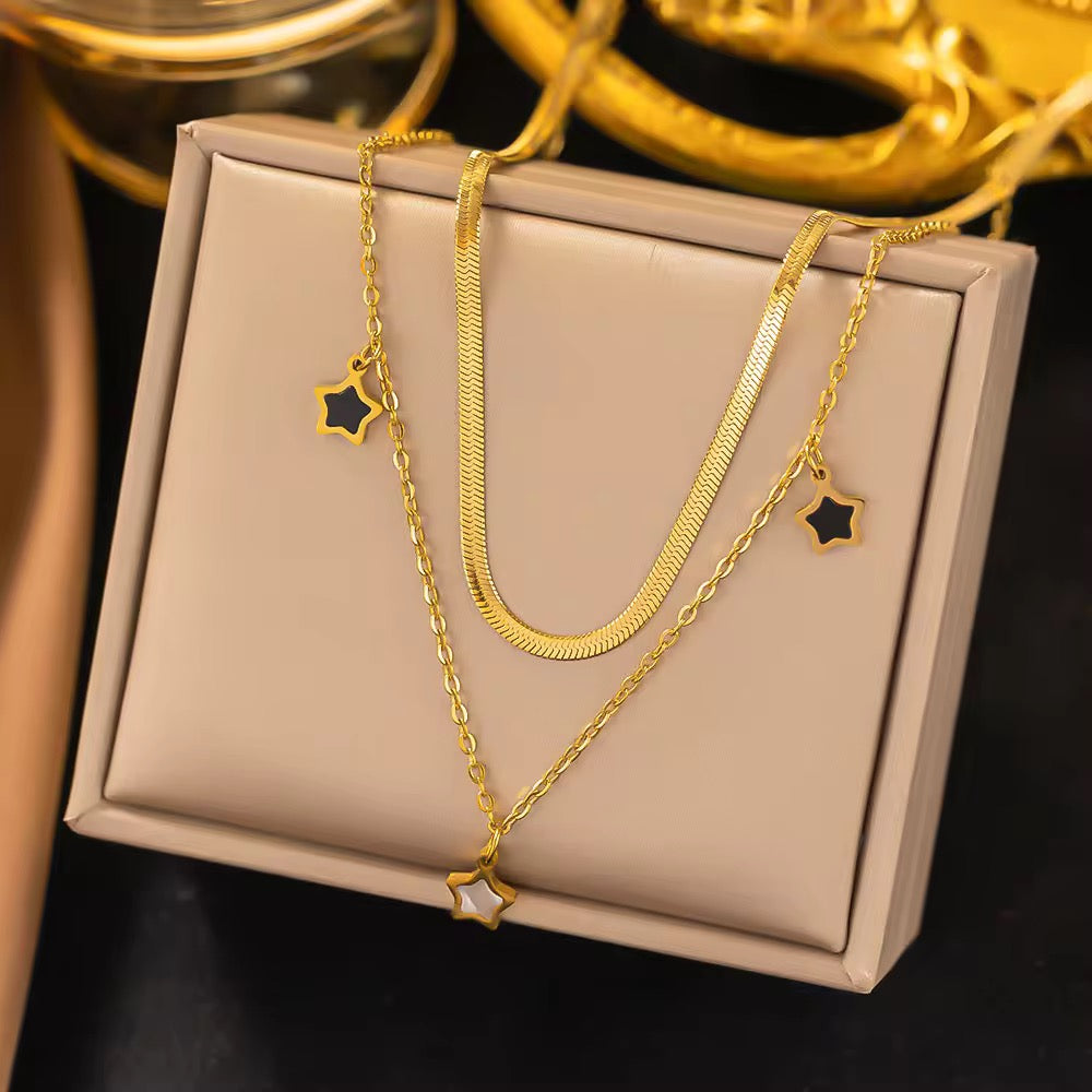 Black and white star double layer Necklace
