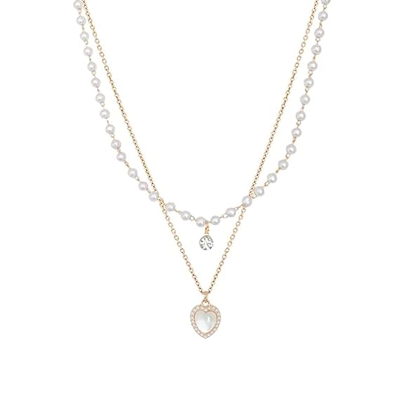 Double Layer Fashion Kpop Heart Pearl Choker Necklace Gift Clavicle Wedding Elegant Pendant