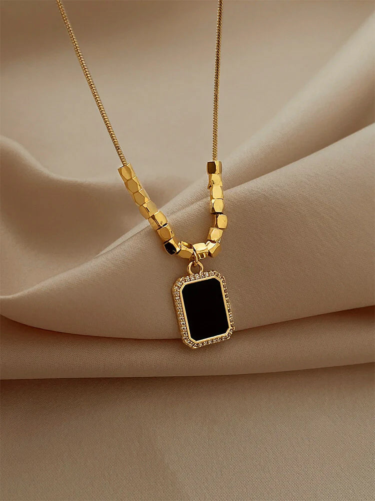 Clavicle Gemstone Bar Necklace (18K Gold Plated Titanium Steel)