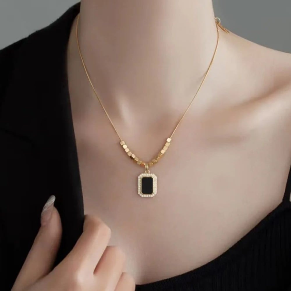 Clavicle Gemstone Bar Necklace (18K Gold Plated Titanium Steel)