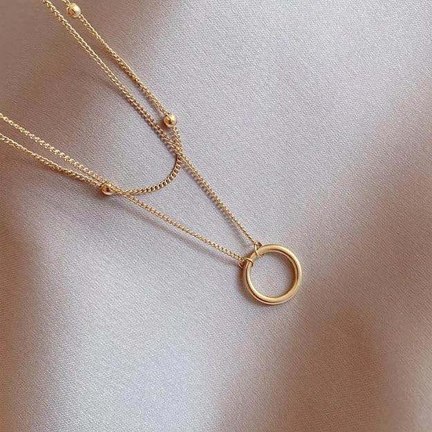 Hollow circle and ball chain layered Necklace