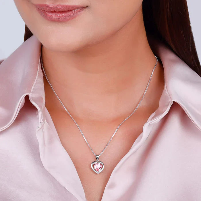 Silver  Pink Coloured stone  Valentine Pendant