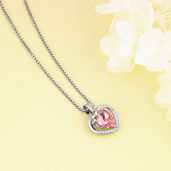 Silver  Pink Coloured stone  Valentine Pendant