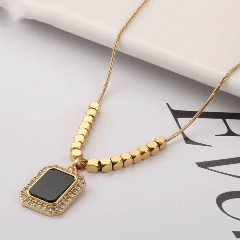 Clavicle Gemstone Bar Necklace (18K Gold Plated Titanium Steel)
