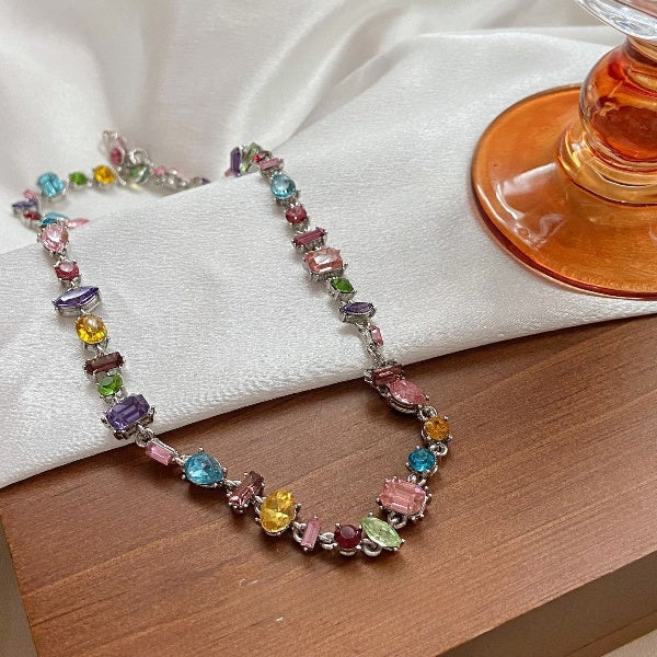 Multi Color Multi Stone Silver Necklace