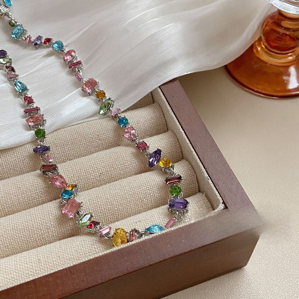 Multi Color Multi Stone Silver Necklace