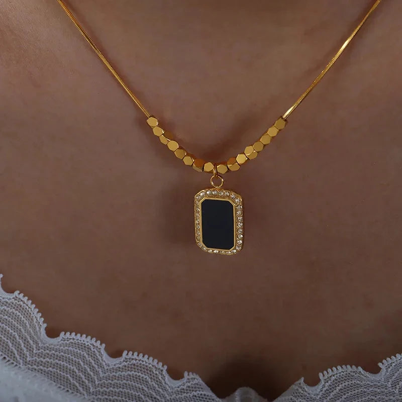 Clavicle Gemstone Bar Necklace (18K Gold Plated Titanium Steel)