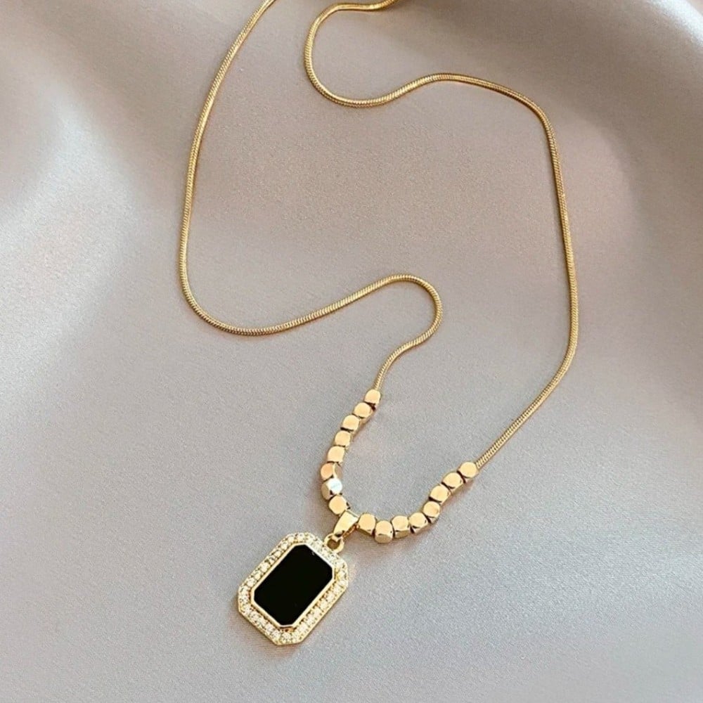 Clavicle Gemstone Bar Necklace (18K Gold Plated Titanium Steel)