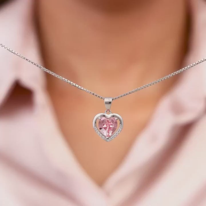 Silver  Pink Coloured stone  Valentine Pendant